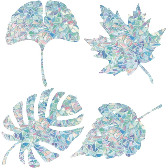 1 Set 16Pcs 4 Styles Waterproof Plastic Colored Laser Stained Window Film Static Stickers Rainbow Electrostatic Window Decals Leaf 330x830mm