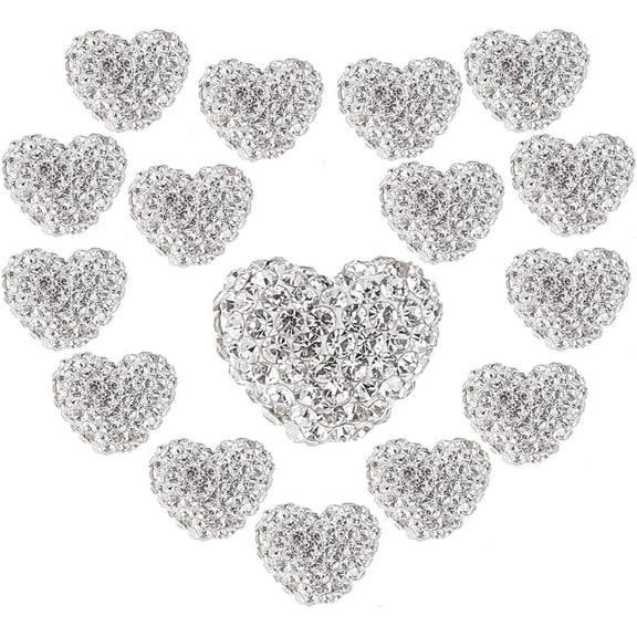 1 Set 16pcs Heart Rhinestone Beads Crystal Beads Polymer Clay Pave Disco Ball Beads Craft Love Beads Diamond for Bracelet Necklace Earring Christmas Jewelry Making 10x12mm