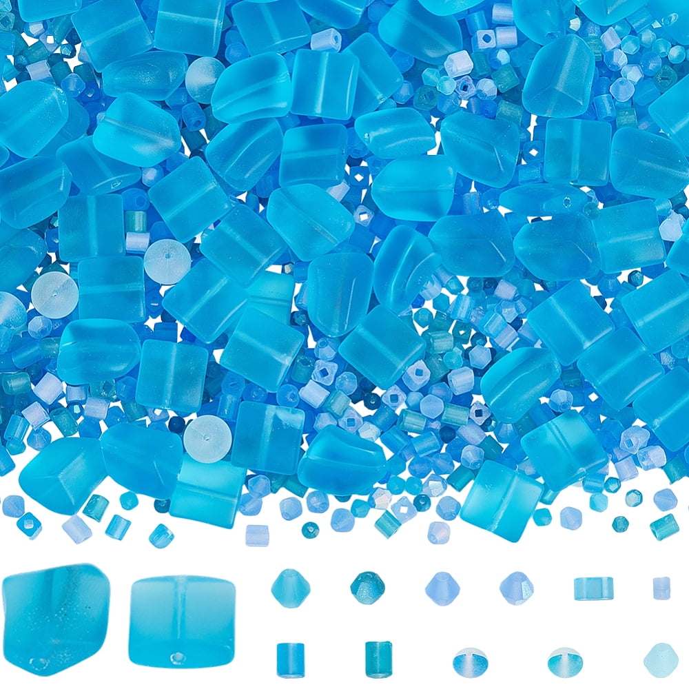 1 Set 1716Pcs Mixed Styels Glass Beads Mixed Shapes Blue 2.9~15x2~12x2~8.5mm Hole: 0.5~1.4mm