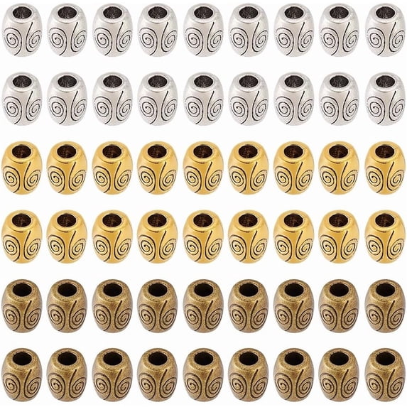 1 Set 180 Pcs 3 Colors Column Spacer Beads 6mm Filigree Tube Beads Tibetan Style Alloy Beads Barrel Drum Beads for Jewelry Crafts Making for diy Mixed Color
