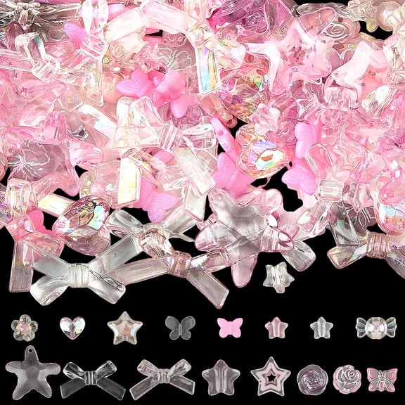 1 Set 180Pcs 15 Styles Acrylic Beads Mixed Shapes Mixed Color 9~28.5x9.5~34.5x4~11mm Hole: 1.2~3mmDIY