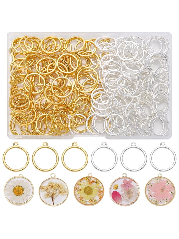 1 Set 180Pcs 2 Colors Alloy Open Back Bezel Pendants for DIY UV Resin Epoxy Resin Pressed Flower Jewelry Ring Mixed Color 20x17x1.5mm Hole: