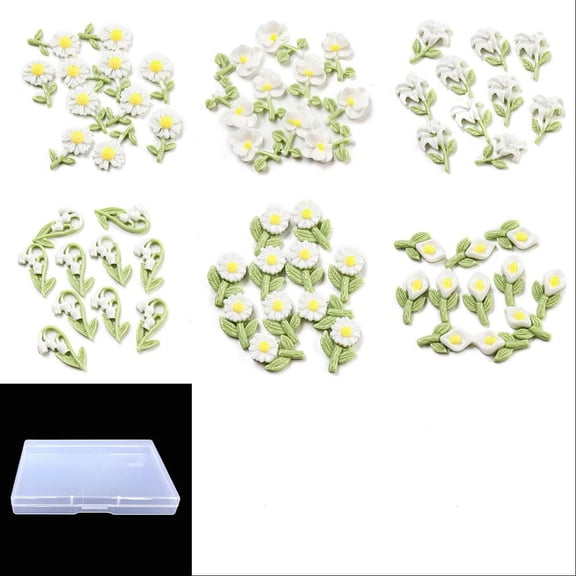 1 Set 180Pcs 6 Styles Luminous Opaque Epoxy Resin Decoden Cabochons Glow in the Dark Flower White 11~13x6~8x2.5~4mm 30pcs/style