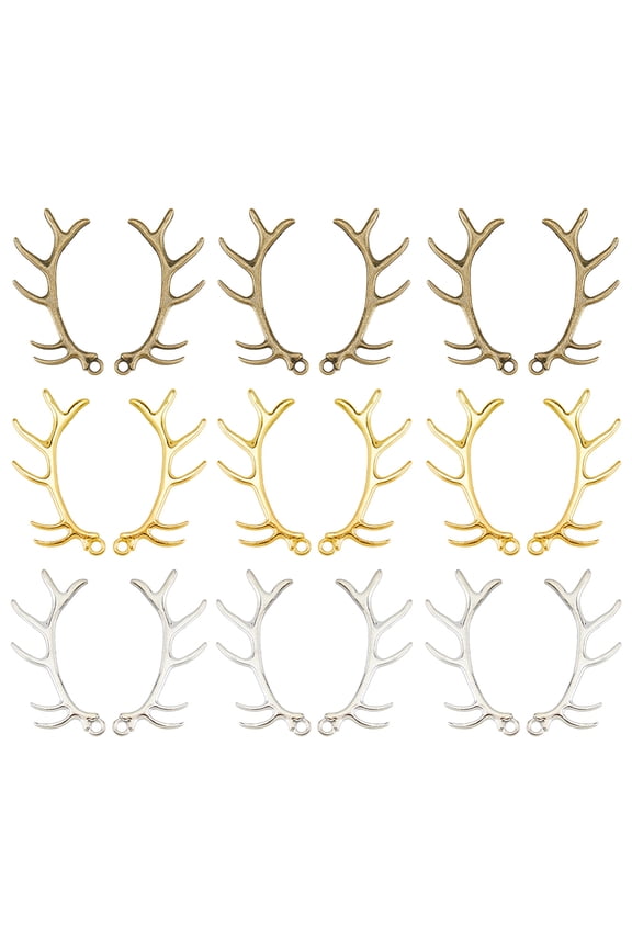 1 Set 18Pcs 3 Colors Tibetan Style Alloy Big Pendants Antler Charms Mixed Color 66x33.5x3.5mm Hole: 3.5mm 6pcs/color