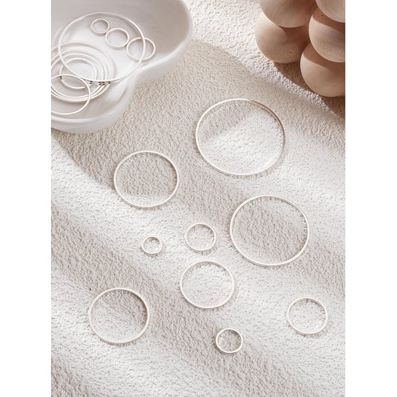 1 Set 18Pcs 9 Style Brass Linking Rings Long-Lasting Plated Round Ring 925 Sterling Silver Plated 8~35x1mm Inner Diameter: 6~33mm 2pcs/style