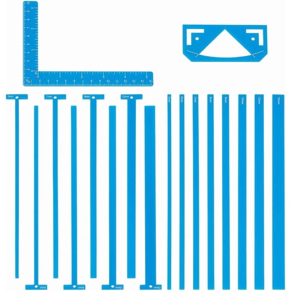 1 Set 18Pcs Flexible Acrylic Book Binding Ruler Set Book Binding Package Blue Bookbinding Easy Scrapbooking Tool T-Shaped Rulers for DIY handcrafting