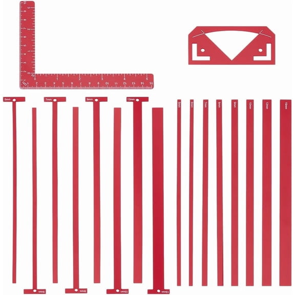 1 Set 18Pcs Flexible Acrylic Book Binding Ruler Set Book Binding Package Red Bookbinding Easy Scrapbooking Tool T-Shaped Rulers for DIY handcrafting