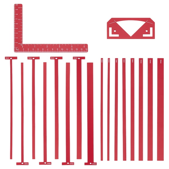 1 Set 18Pcs Flexible Acrylic Book Binding Ruler Set Book Binding Package Red Bookbinding Easy Scrapbooking Tool T-Shaped Rulers for DIY