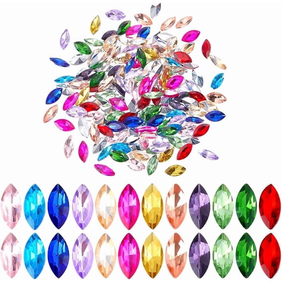 1 Set 192Pcs 12 Colors Glass Rhinestone Cabochons Horse Eye Mixed Color 15x7x4mm 16pcs/color for DIY