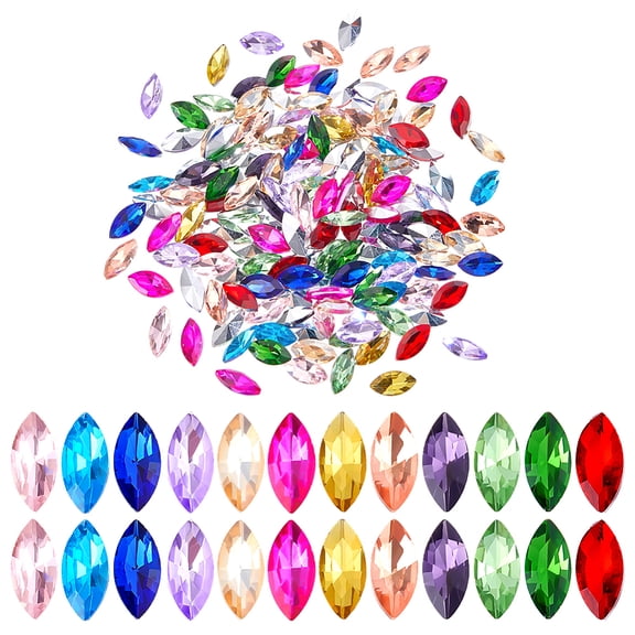 1 Set 192Pcs 12 Colors Glass Rhinestone Cabochons Horse Eye Mixed Color 15x7x4mm 16pcs/color