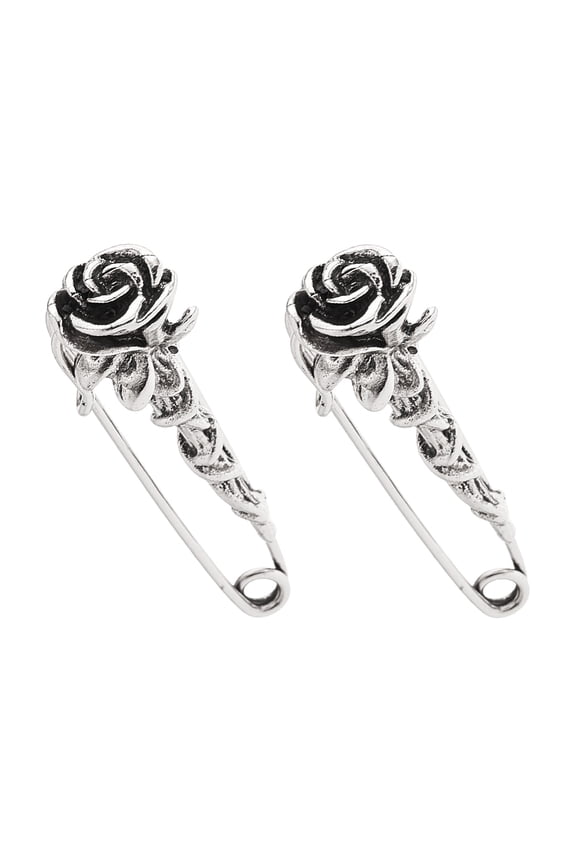 1 Set 1Pair Zinc Alloy Kilt Pins Rose Flower Silver 18x55.5x12mm