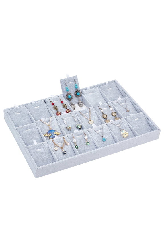 1 Set 1Pc 18-slot Velvet Necklace & Pendant Organizer Holder Jewelry Tray for Pendant Storage Rectangle Gray 24x35x3cm