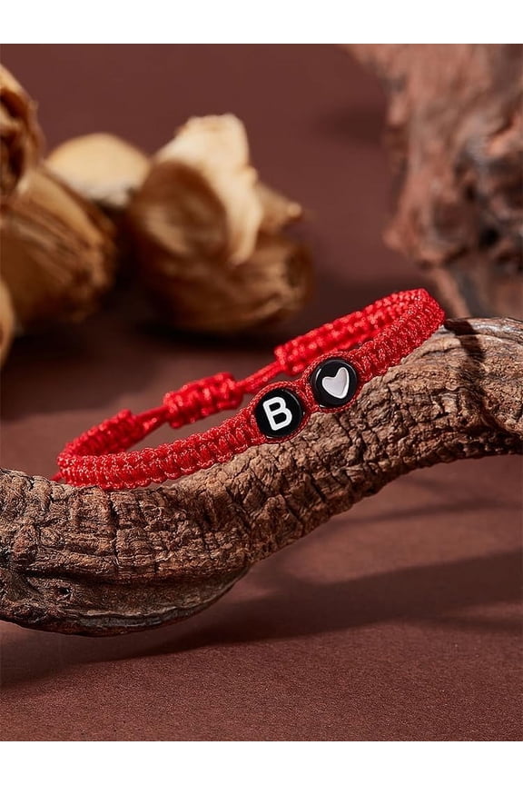 1 Set 1Pc Adjustable Nylon Cord Bracelets for Women Men with Plastic Beads with Letter/Heart Jewelry Lead Free & Nickel Free & Cadmium Free