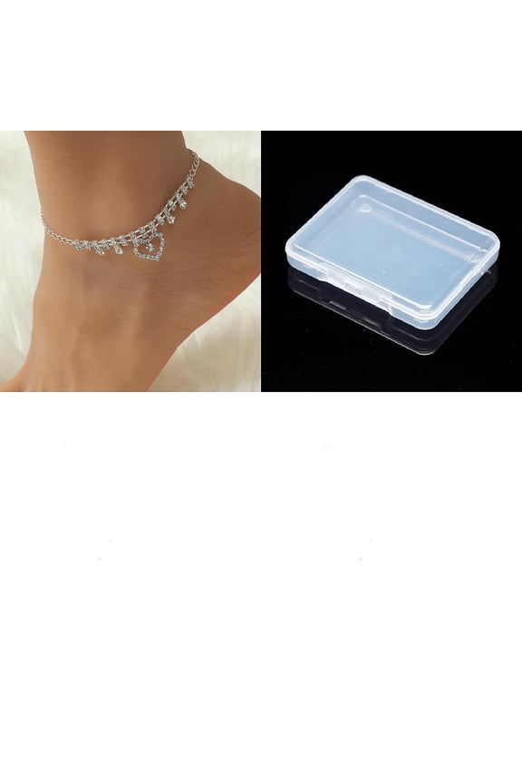 1 Set 1Pc Brass Full Rhinestone Heart Charm Anklets for Women Platinum 8-7/8 inch(22.5cm)