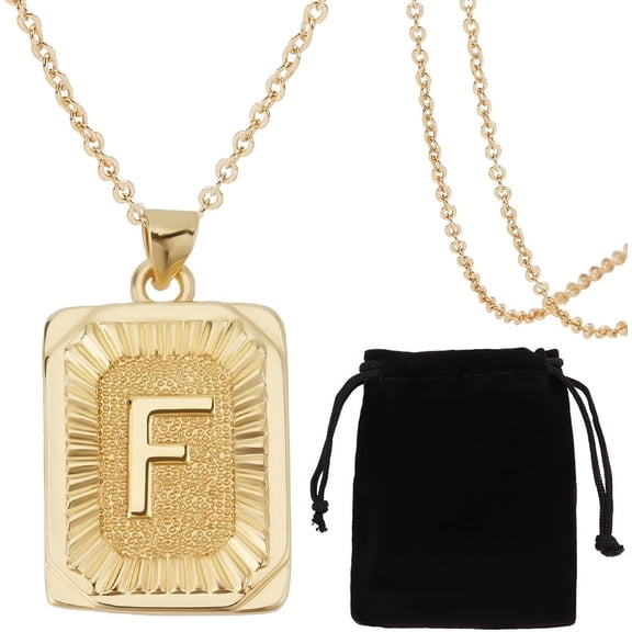 1 Set 1Pc Brass Pendants 1Pc Brass Cable Chain Necklaces 1Pc Rectangle Velvet Pouches Letter F 23~445x15.5~70x2mm
