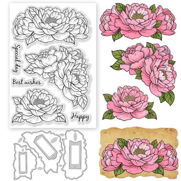 1 Set 1Pc Carbon Steel Cutting Dies Stencils with 1 Sheet Custom PVC Clear Stamps for DIY Scrapbooking oto Album Decorative Embossing Paper Card Flower