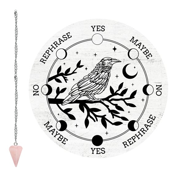 1 Set 1Pc Cone/Pendulum Natural Rose Quartz Stone Pendants 1Pc 304 Stainless Steel Cable Chain Necklaces 1Pc PVC Pendulum Board Dowsing