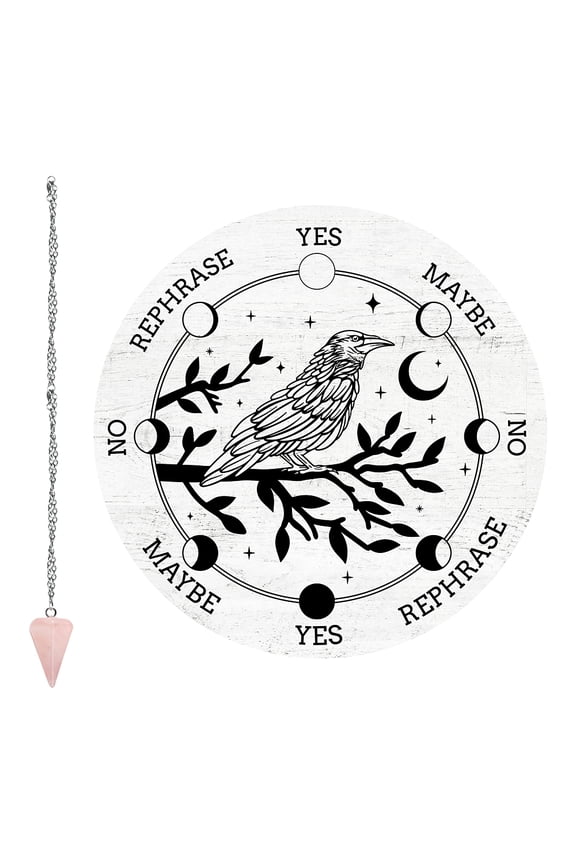 1 Set 1Pc Cone/Pendulum Natural Rose Quartz Stone Pendants 1Pc 304 Stainless Steel Cable Chain Necklaces 1Pc PVC Pendulum Board Dowsing