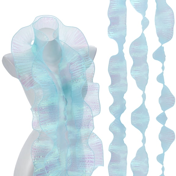 1 Set 1Pc Polyester Pleated Lace Trim Ruffled Lace Ribbon for Bouquet Wrapping Gift Decoration Light Sky Blue 4-3/8 inch(110mm) 10yards/pc