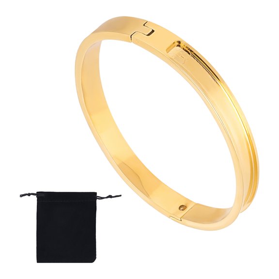 1 Set 1Pc Stainless Steel Grooved Bangles DIY Leather Inlay Bangles with 1Pc Velvet Pouches Golden Inner Diameter: 2-1/4x2 inch(5.8x5cm)