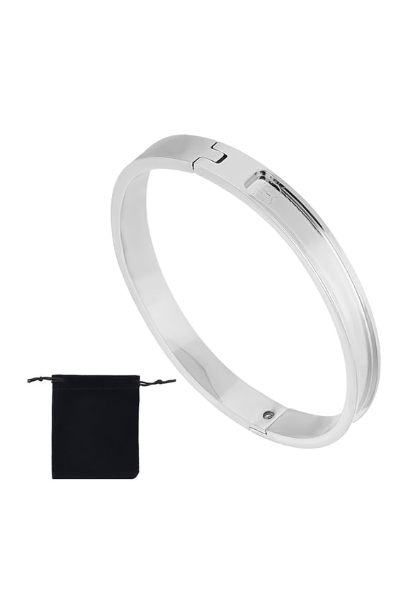 1 Set 1Pc Stainless Steel Grooved Bangles DIY Leather Inlay Bangles with 1Pc Velvet Pouches Stainless Steel Color Inner Diameter: 2-1/4x2 inch