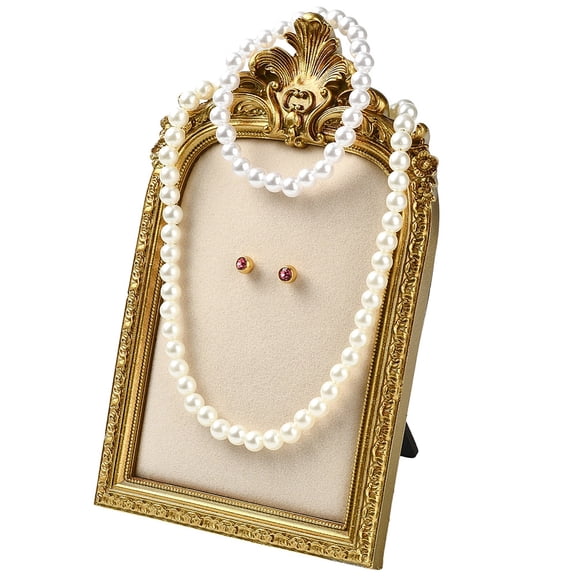 1 Set 1Pc TPR Covered with Velvet Necklace Display Photo Frames Arch Shape Gold 19.7x12x2.5cm