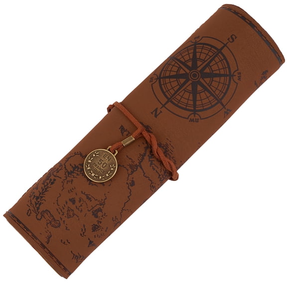 1 Set 1Pc Treasure Map Pattern Imitation Leather Pen Roll Up Stationery Pencil Camel 205x310mm