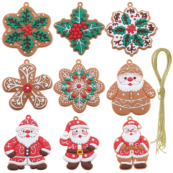 1 Set 1Set Christmas Plastic Pendants with String Mixed Shapes Mixed Color 65~70x44~60x4mm Hole: 3mm 9pcs