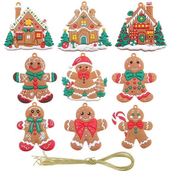 1 Set 1Set Christmas Plastic Pendants with String Mixed Shapes Mixed Color Gingerbread Man: 64~70x58~68x3.5~5mm 9pcs tring: 252x0.8mm 13pcs.