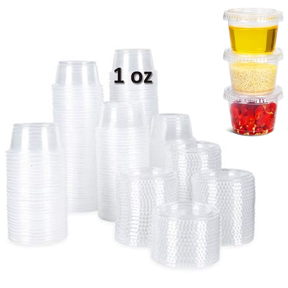 1 Set 1oz Portion Cups with Lids,Jello Shot Cups with Lids, Small Plastic Condiment Containers for SauceSouffle Cups