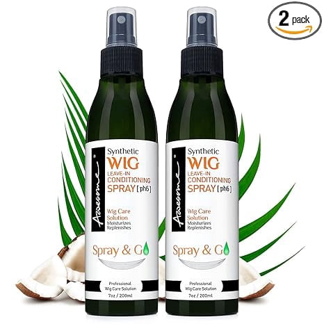 [1 Set of 2] Awesome® | Synthetic Wig Leave-in Conditioning Spray | [pH6] - Top Professional Wig Care Solution, Moisturizes & Replenishes Synthetic Wigs, Easy Combing, Coconut Oil, 7 Ounce