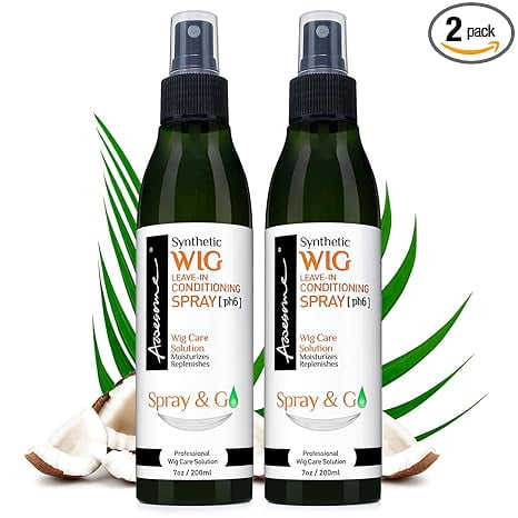 [1 Set of 2] Awesome | Synthetic Wig Leave-in Conditioning Spray | [pH6] - Top Professional Wig Care Solution, Moisturizes & Replenishes Synthetic Wigs, Easy Combing, Coconut Oil, 7 Ounce