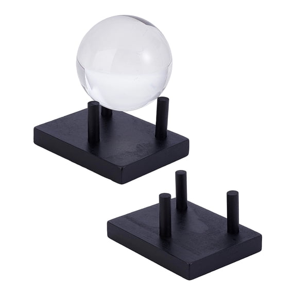 1 Set 2 Boxs Pine Wood Raw Mineral Display Holder Ball Stands for Mineral Agate Rectangle Black 105x80.5x45.5mm