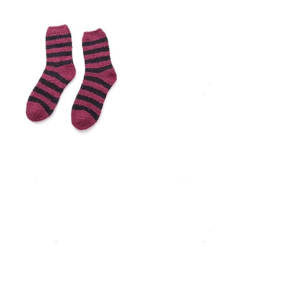1 Set 2 Pairs Stripe Pattern Polyester Fur Knitting Socks Winter Warm Thermal Socks Cerise 250x70mm