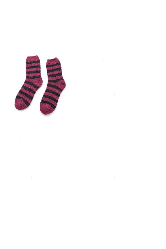 1 Set 2 Pairs Stripe Pattern Polyester Fur Knitting Socks Winter Warm Thermal Socks Cerise 250x70mm