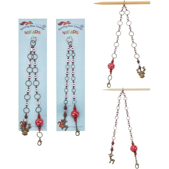 1 Set 2 Pcs Christmas Reindeer Pendant Knitting Row Counter Chains Sesame Jasper Beaded Stitch Marker Row Counter Chains for Sewing Knitting Crochet Tracking Project Progress