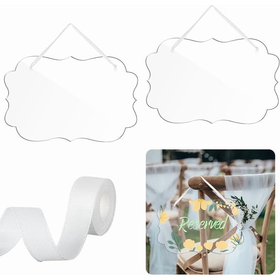 1 Set 2 Pcs Clear Acrylic Hanging Sign 7.87"x11.8" Wedding Chair Signs Reserved Seating Signs DIY Blank Names for Wedding Dinner Parties Food Signs Banquet Events