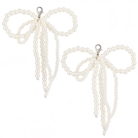 1 Set 2 Piars Bowknot Plastic Imitation Pearls Shoe Charms Shoe Decorations White 115.5mmDIY