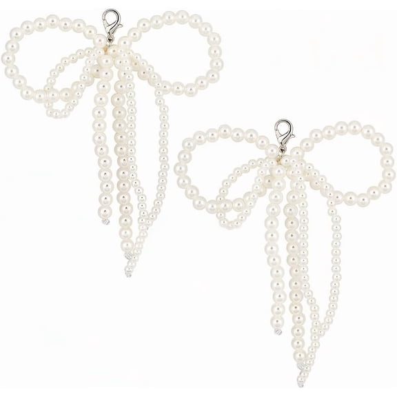 1 Set 2 Piars Bowknot Plastic Imitation Pearls Shoe Charms Shoe Decorations White 115.5mm