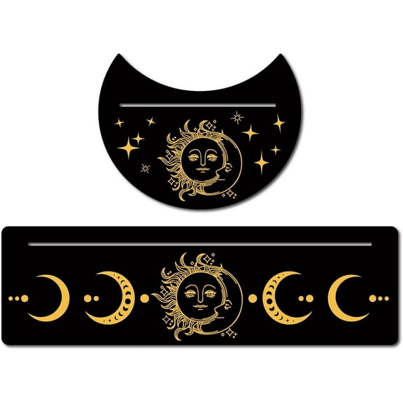 1 Set 2 Pieces Wooden Tarot Card Stand Black Tarot Card Holder 5" Moon Shape and 10" Rectangle Wood Tarot Cards Altar Stand Display Holder Witch Divination Ceremonial Tools Moon and Sun