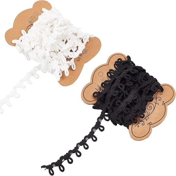 1 Set 2 Rolls 3m/Roll Elastic Cord with Buttonhole 15mm Wide White and Black Elastic Button Loop Stretch Band for DIY Sewing Crafts