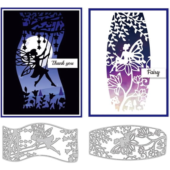 1 Set 2 Styles Windows Fairy Cutting Dies Card Making Die Cut Fairy Silhouettes Carbon Steel Die Cuts Stencils Card Scrapbooking Embossing Template Dies for DIY Craft Paper Album Gift Decor