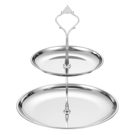 1 Set 2-Tier Cupcake Stand Holder, Round Tiered Serving Tray Stainless Steel Cup Cake Stand for Dessert Fruit Table Birthday Party Decoration Display, Silver