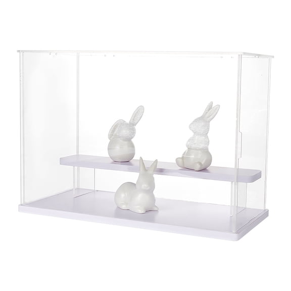 1 Set 2 Tier Display Case Clear Plastic Display Case with Tier Holder Risers Dustproof Protection Display Case Stand