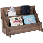 1 Set 2 Tier Greeting Card Display Stand Wood Retail Display Rack Portable Sticker Display Stand for Vendor Events Portable Magazine Literature Organizer Rack 13.8x6.6x8.2 Inch