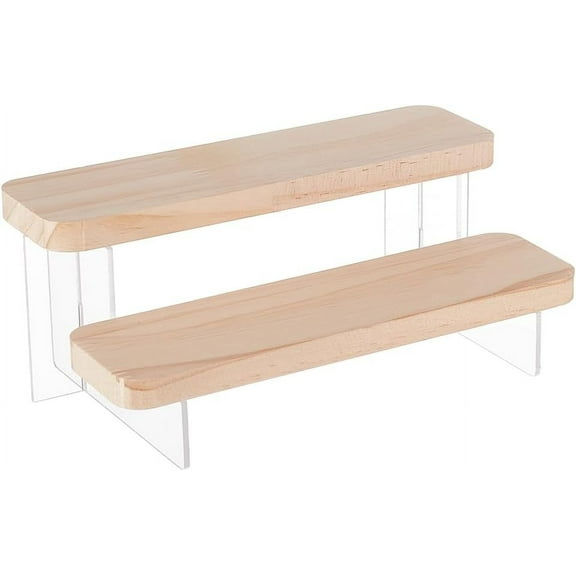 1 Set 2-Tier Transparent Acrylic Minifigures Display Risers Wooden Tiered Organizer Holder for Models Building Blocks Display Clear 20x11x8cm