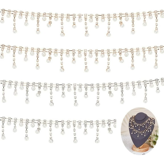 1 Set 2 Yards Rhinestone Beaded Trim Crystal Fringe Trim Chain Imitation Pearl Beaded Tassel Decoration Chains Diamond Crystal Embellishment Trim for Wedding Party Christmas Tree 2 Color