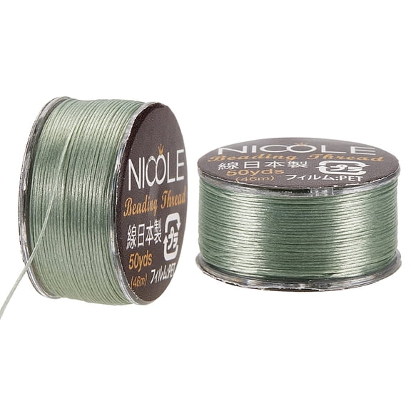 1 Set 2 roll Nylon Beading Thread Seed Bead Thread Nylon String for Jewelry Beading Light Green 0.1mm about 50.31 Yards(46m)/Roll