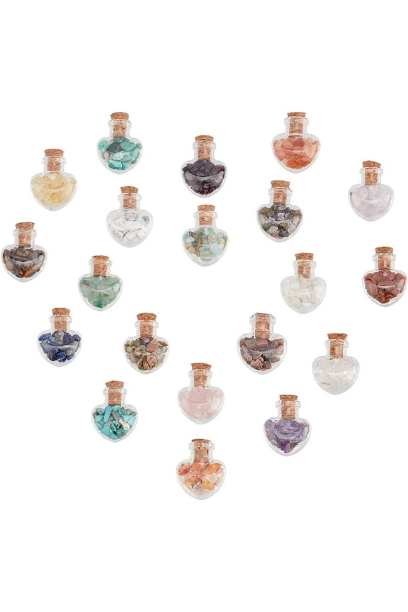 1 Set 20 Colors Mini Glass Wishing Bottles Undrilled Tumbled Gemstone Crystal Chips Reiki Stones Set for Pendants Necklace Jewelry Making Candles Home Decoration 20 Bottles/Set