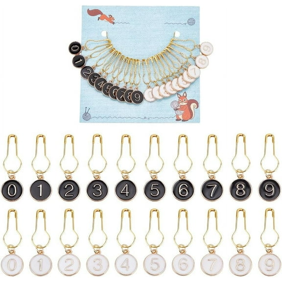 1 Set 20 Pcs 0-9 Number Stitch Markers 2 Colors Number Crochet Markers Alloy Enamel Locking Stitch Marker Stitch Needle Clip for Knitting Weaving Sewing Accessories Jewelry Making